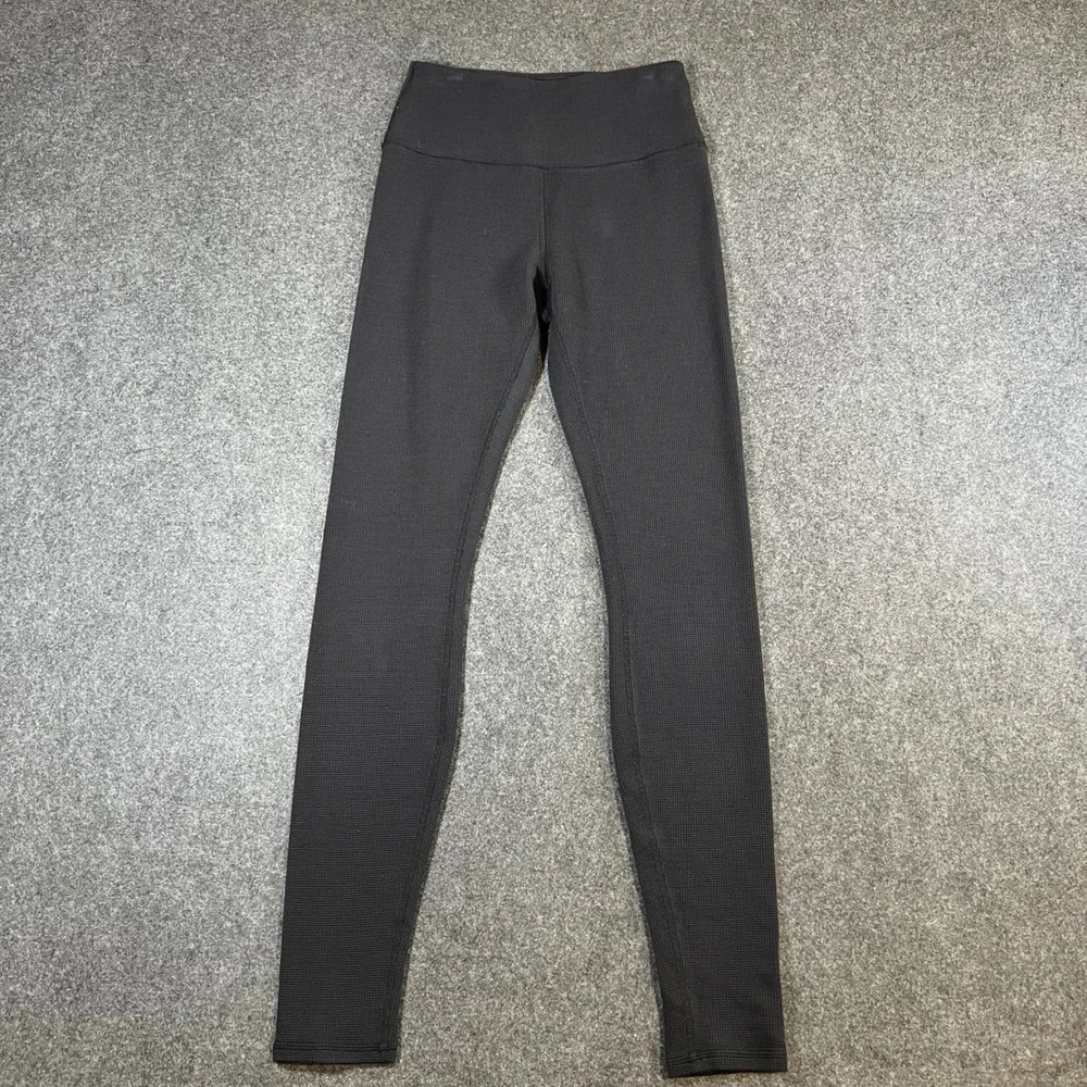 Alo Yoga High Waist Waffle Knit Leggings Charcoal Grey Tencel Blend Womens Small
